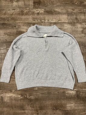 Aerie Grey Knit Quarter Zip Sweater Size XL